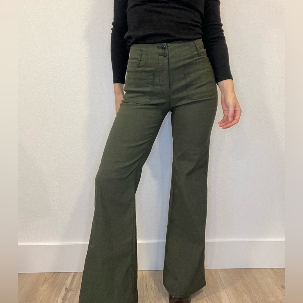 Anthropologie Olive Green Flare Pants - Picture 3 of 7